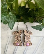 Easter Bunny Earrings Wooden Leopard  Rhinestone Dangle Jewelry  NEW - $16.28 CAD