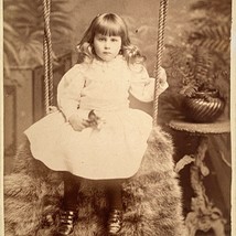 c1880 Ornate Cabinet Card Young Girl Swing Portrait Charles Seavy London England - £55.91 GBP