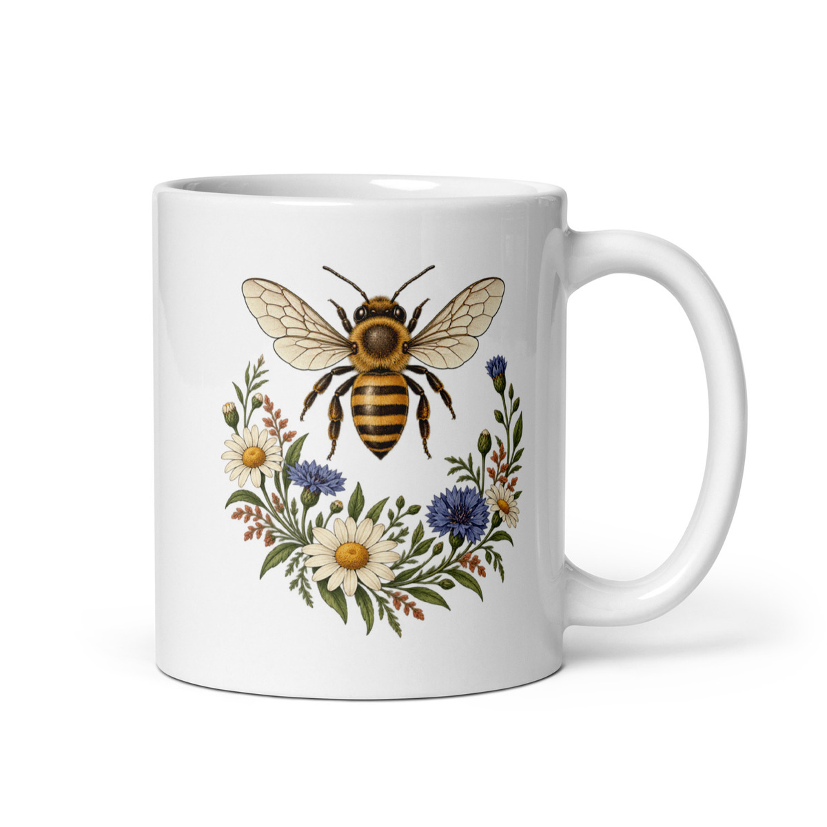 Digital mockup of Honeybee Wildflower Mug 11 oz - Bee Lover Garden Gift