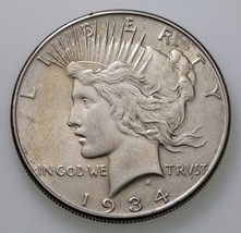 1934 $1 Silver Peace Dollar in AU Condition, Excellent Eye Appeal, Stron... - £69.99 GBP