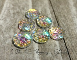 6 Mermaid Scale Cabochons 12mm Flatbacks Domed Dragon Scale Fairy Tale Clear - £3.02 GBP