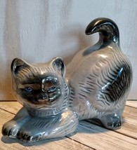 Vintage Ceramic Blue Eyed Siamese Cat Kitten Figurine 7”X 5.5” Made In Brazil - £6.45 GBP