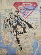Rare Original Hand-painted Acrylic Artwork of Superman on a NYC Subway Map - £19.66 GBP