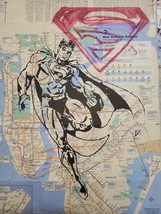 Rare Original Hand-painted Acrylic Artwork of Superman on a NYC Subway Map - £19.14 GBP