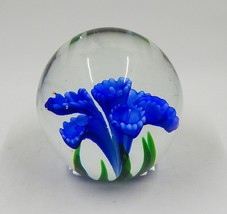 Dynasty Gallery Heirloom Collectibles Blue Flower Hand Blown Glass Paperweight - £23.90 GBP