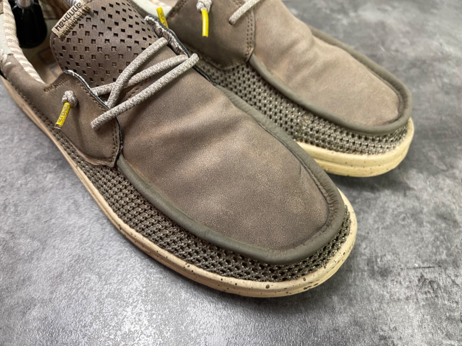 Hey Dude Loafers Men 12 M Welsh Shoes Brown Gray Canvas Slip On Casual Beach Item image 2