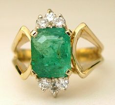 Ladies 14k Yellow Gold Over Emerald Cut, Emerald &amp; Diamond Wedding Ring 2.65Ct - £81.60 GBP