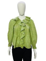 Doen Women&#39;s Hardy Green Floral Printed Ruffle Pleated Cotton Blouse Tunic Top S - £121.62 GBP