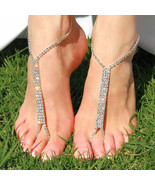Barefoot Beach Sandal Bridal Wedding Crystal Rhinestone Anklet Silver Ch... - $273.50 MXN