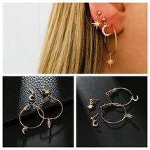 New Crystal Fashion Charm Jewelry Large Circle Ear Clip Moon Star Stud Hoop Dang - £6.97 GBP