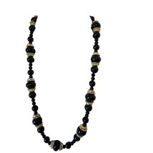 Necklace Deep Blue Silver Caps 24&quot; Faux Beads Necklaces Vintage 12&quot; drop 24&quot; tot - £15.81 GBP