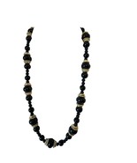 Necklace Deep Blue Silver Caps 24&quot; Faux Beads Necklaces Vintage 12&quot; drop... - £15.57 GBP