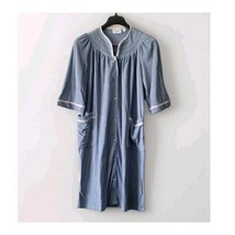 VTG National Gown Cotton Nightgown Antique Blue Granny Terry Snap Robe S... - $29.95