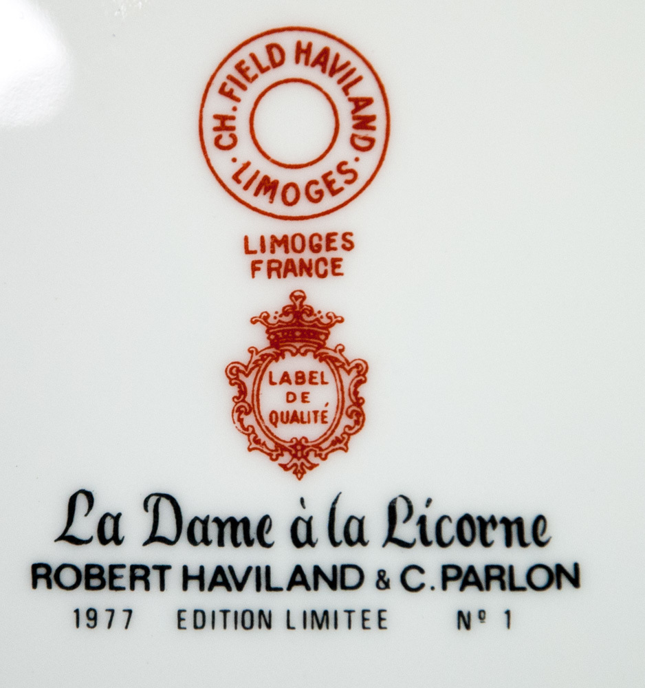 CH Fields Haviland Limoges Red Lady & Unicorn Plate No. 1 1977 LE Parlon Mint Item image 3