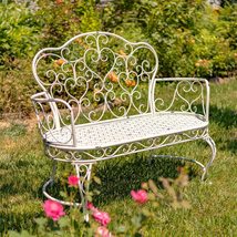 Zaer Ltd. Curvy Design Oval Seat Metal Garden Bench Esme (Antique White) - £284.16 GBP