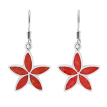 Whimsical Floral Star Red Coral .925 Sterling Silver Dangle Earrings - £15.81 GBP