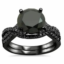 2Ct Round Cut Lab-Created Diamond Bridal Set Women&#39;s Ring 14K Black Gold Plated - £127.51 GBP