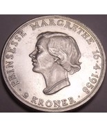 Große Selten UNC Silber Dänemark 1958 2 Kronen ~ Margrethe&#39;s 18th Birthd... - £52.30 GBP