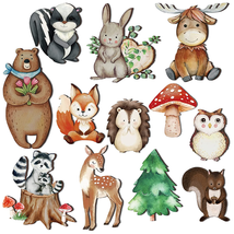 12 Pcs Wooden Animal Cutout Shapes Forest Painted Woodland Baby Shower Decoratio - £11.01 GBP
