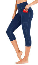 Navy High Waisted Yoga Pants for Women with Pockets Capris for Women S-2XL - £12.61 GBP