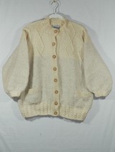 Vtg Handknit Shaleen Of Dublin Cream Wool Fisherman Cable Knit Sweater Cardigan - £55.15 GBP