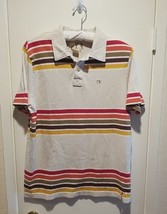 Vtg 1970s OP Ocean Pacific Polo Shirt Beige Men&#39;s Large Striped Red Orange Brown - £48.95 GBP