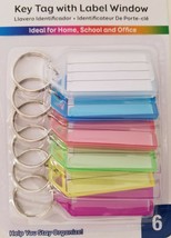 Key Tags Durable Plastic w Label Windows Six Colors Split Rings  6/Pk - $4.05 CAD