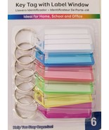 Key Tags Durable Plastic w Label Windows Six Colors Split Rings  6/Pk - £2.36 GBP