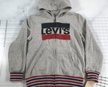 Levis Hoodie Boys M 10-12 Gray Blue Red Full Zip Large Logo Cotton Blend - £15.56 GBP