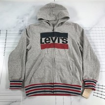 Levis Hoodie Boys M 10-12 Gray Blue Red Full Zip Large Logo Cotton Blend - £15.57 GBP