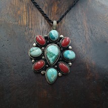 TRQ-M3 Vintage Tibetan Turquoise, Coral Glass Pendant - £49.81 GBP