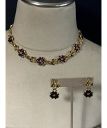 VTG 60&#39;s Purple Flower Necklace and Matching Earrings Gold Tone - $14.99
