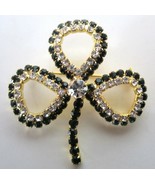 Shamrock Clover Pin Brooch Green and Crystal Rhinestone Irish St. Patric... - $21.87 CAD