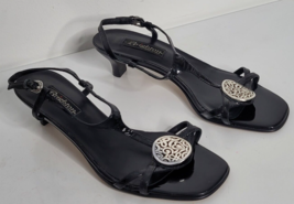 Brighton Kiana Womens Black Silver Medallion Kitten Heels SZ 8 Pump Sandals - £19.92 GBP