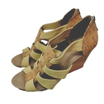 Donald Pliner Womens 9.5 M Strappy Wedge Cork Sandals Soft Banana Yellow Zip - £23.60 GBP