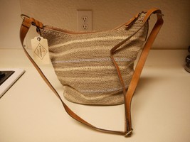 St. John&#39;s Bay Tia Crochet Hobo Purse Khaki Blue $65 New With Tags - £23.92 GBP