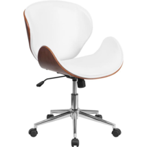 Mid-Back Walnut Wood Conference Office Chair in White LeatherSoft - £247.79 GBP