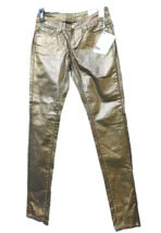 VIP Jeans Medium Rise Skinny Ribbed Gold Shiney Terylene Pants Size 3/4 NWT - £18.92 GBP