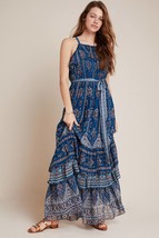 New Anthropologie Sasha Ruffled Tiered Maxi Dress $198 SMALL  Blue  Boho - £69.35 GBP