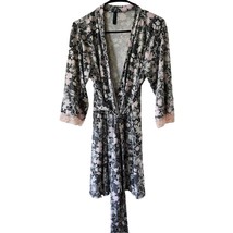 Vintage Laura Ashley Small Floral ROBE Silk Pastel Pink Black Lace - £20.31 GBP