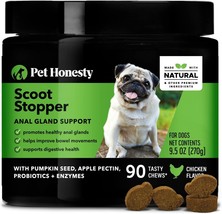 Pet Honesty Scoot Stopper Anal Gland Support 90 Chicken Soft Chews 5/23 ... - £15.02 GBP