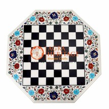 22&quot; Marble Chess Table Top Lapis Lazuli Carnelian Turquoise Inlay Arts Decors - £512.79 GBP