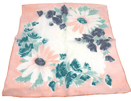 Vintage 1940s Handkerchief Pale Pink Blue Green Floral Flowers Womens Hanky 11&quot; - £14.77 GBP