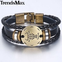 12 Horoscope Men&#39;s Leather Bracelet Vintage Retro Charm Male Bracelets Jewelry G - £9.59 GBP