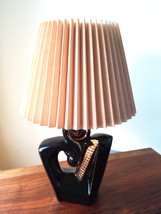 Art Deco Black Ceramic Humphrey Lamp With Gold Accent and Shade - $54.45