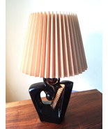 Art Deco Black Ceramic Humphrey Lamp With Gold Accent and Shade - £43.39 GBP