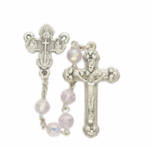 Rose Crystal Beads And Miraculous Four Way Center Rosary Cross Crucifix - £31.59 GBP