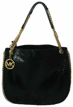 Michael Kors Chelsea Black Snakeskin Leather Gold Large Shoulder Bag Purse Nwt - £172.38 GBP