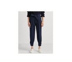 Lauren Ralph Lauren Women&#39;s Blue Belted Ponte Pleated Cropped Pants M B4HP - £31.83 GBP