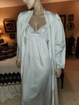 Vtg Sz M Sara Beth Bridal White Long Nightgown &amp; Robe Peignoir Negligee Set - £43.85 GBP